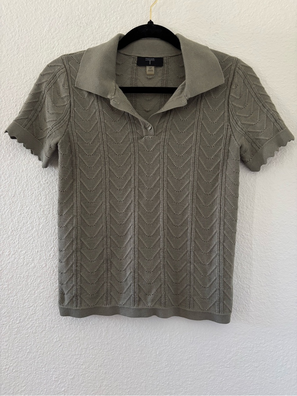 Tahari  Light Olive Knit Polo Top small